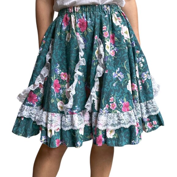 80s 90s vintage Pitchfork brand western skirt lace squaredancing circle floral. - Picture 4 of 8